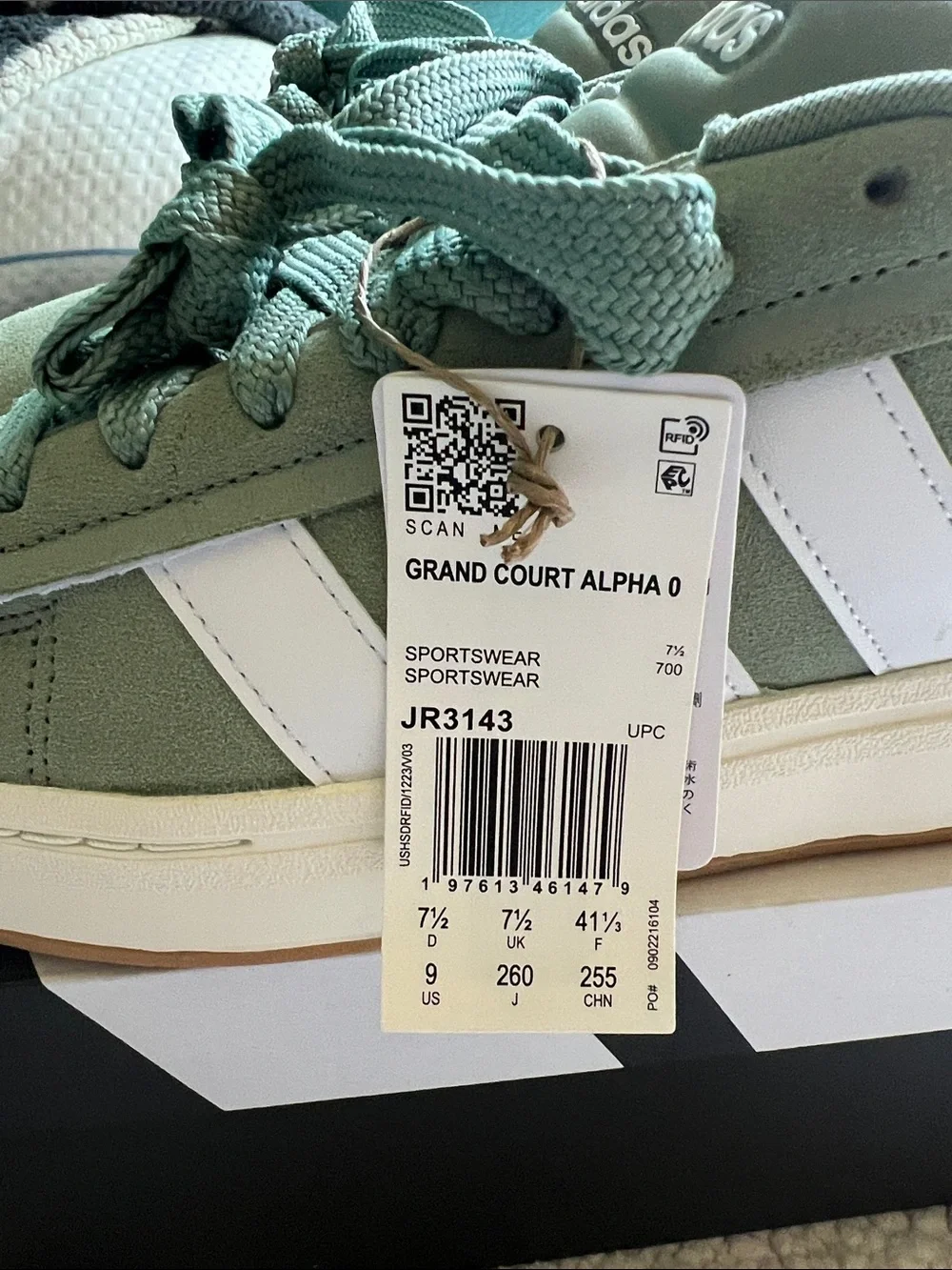 Adidas|  Court Alpha 00s Sneakers in Sage Green and White. W9
